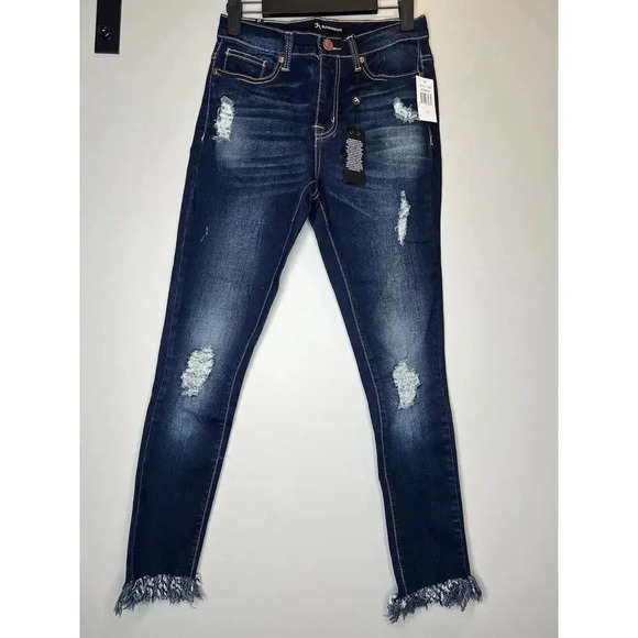 BloomRocks Frayed Hem High Waist Jeans Dark Denim Womens Size 27 Skinny NWT - Picture 1 of 9